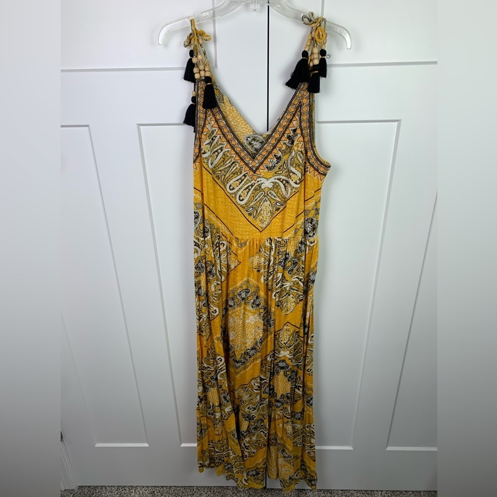 Soft Surroundings LARGE Indha Maxi Dress Yellow Embroidered Beads Boho - Picture 4 of 12